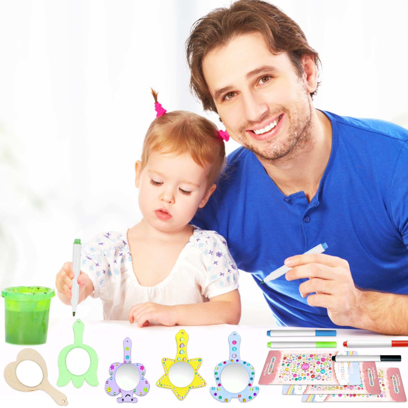 Kit 12 Miroirs En Bois à Décorer - Avec Peintures Et Strass - Activité Créative Enfants
