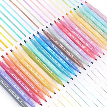 Pastel Highlighters Set, 24 Unique Retro Colors, Highlighters Assorted Colors, Quick Dry Dual tip and Fine Tip No Bleed Highlighter Markers for Bible Journals Planners Books Notes