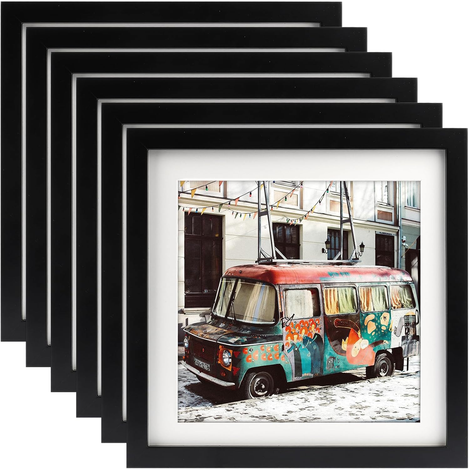 10x10 Black Picture Frames Square Classic Natural Wood 6 Pack for Wall Mounting and Tabletop Display