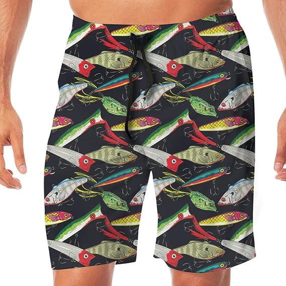 Amazon Co Jp メンズ 水着 ルアー柄 釣り柄 魚柄 釣り ショート ハーフパンツ サーフパンツ 海水パンツ ボードショーツ 水陸両用 吸汗速乾 人気 ファッション