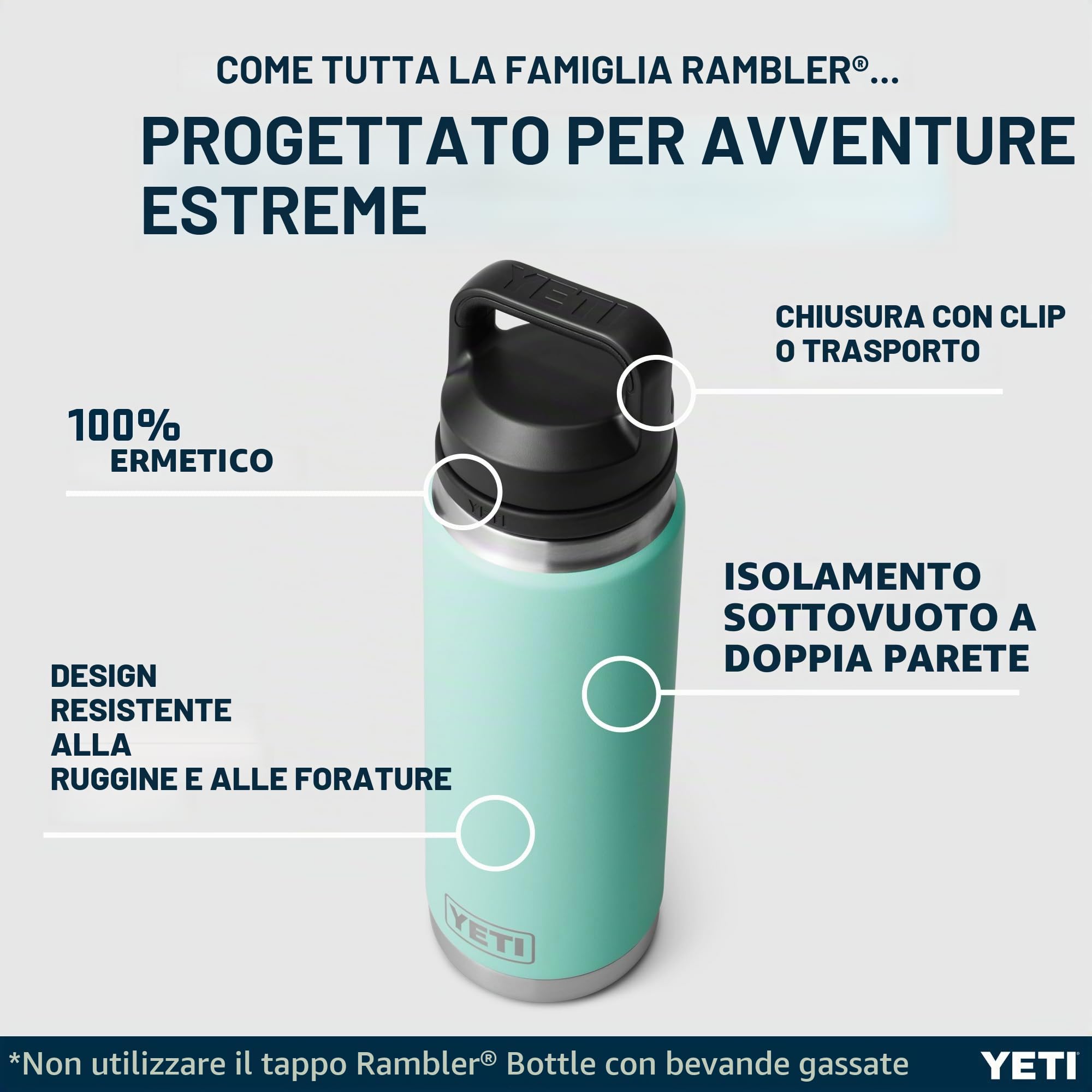 YETI Rambler Bottle Chug, Vacuum Insulated Stainless Steel Bottle with Chug Cap, Seafoam, 26 oz (760 ml)