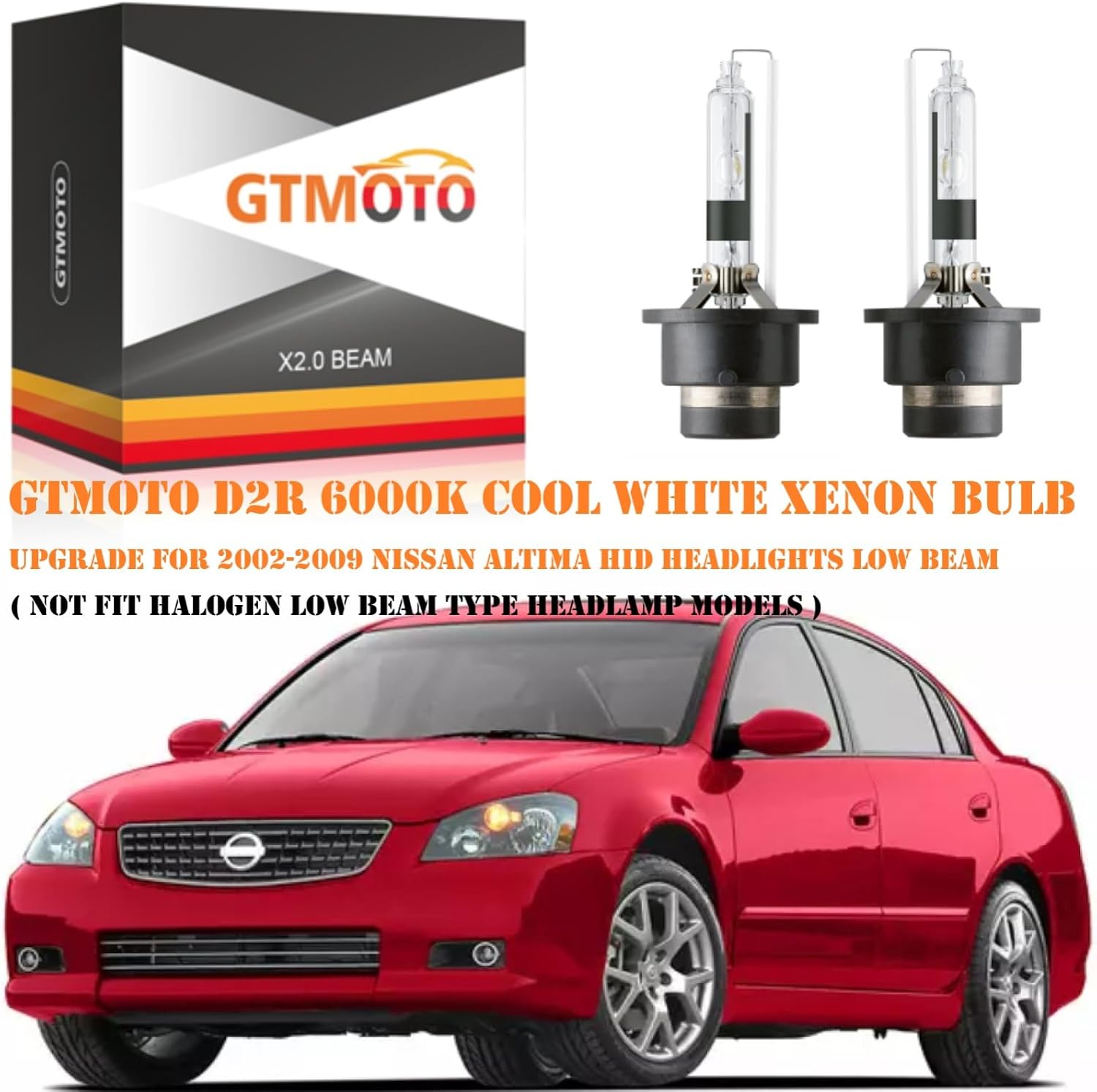 for 2002 2003 2004 2005 2006 2007 2008 2009 Nissan Altima Headlight HID Low Beam with D2R Xenon Bulb Only, Coupe Sedan OE 35W Headlamp 26297-9B90A, 6000K Cool Bright White Dipped Light, 2-Pack