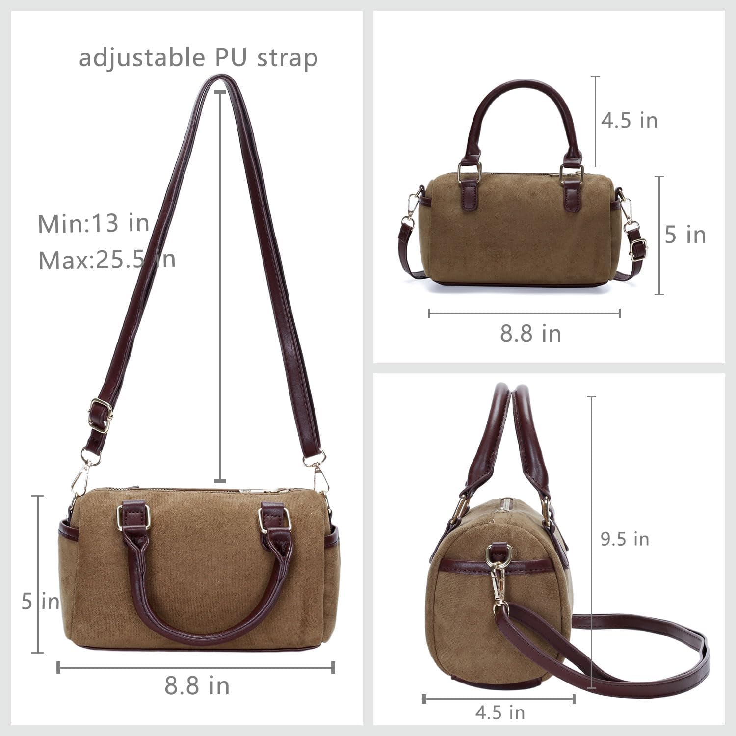 Small Faux Suede Purses for Women Boston Barrel Bag Mini Top Handle Bags with Trendy Crossbody Strap - Image 4