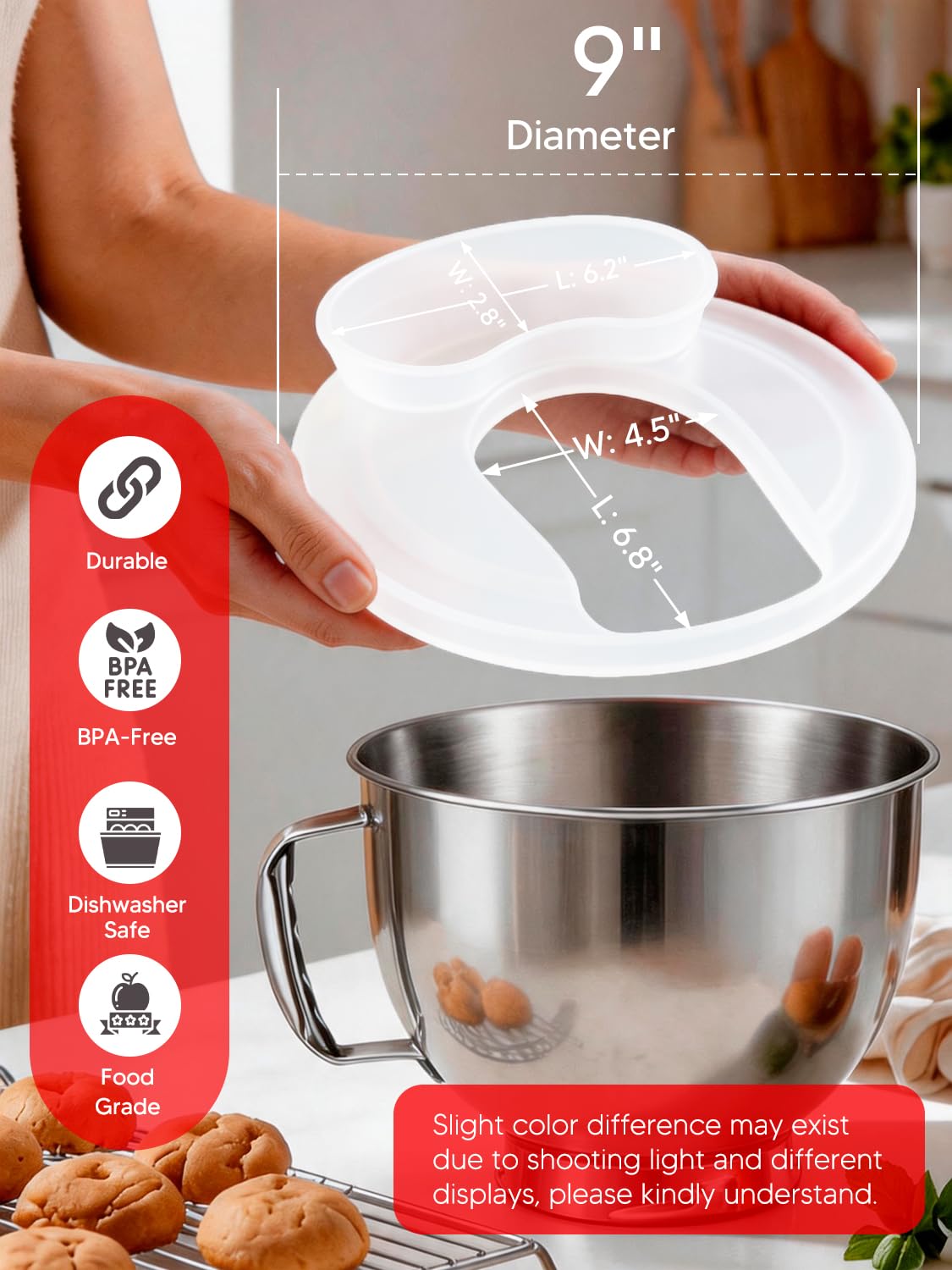 Silicone Kitchen Aid Splash Guard for 4.5-5QT Mixer, Transparent | Adapted for Stand Mixer & Tilt Head Mixer, Mixing Bowl Pouring Shield & Flour Funnel, Kitchen Aid Accessories and Attachments