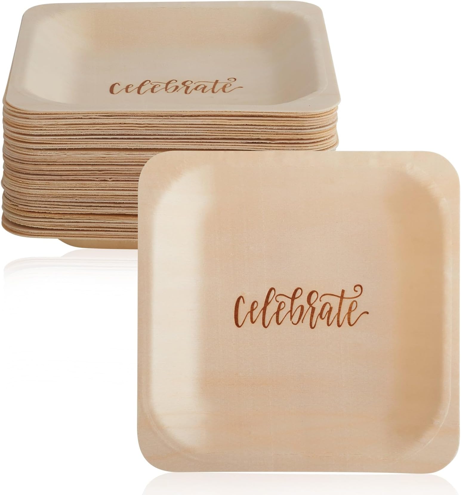 Celebrate Disposable Party Plates – Rustic, Compostable Alternative to Plastic Plates for Birthday Parties, Catering and Special Events (Appetizer, 50-Pack)