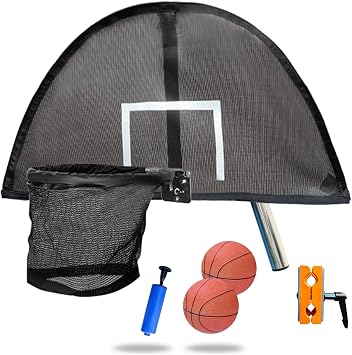 Trampoline Basketball Hoop, Lightweight Board with 2 Pcs Mini Basketball | Fit for Curved Pole and Straight Pole, Adjustable Angle, Easy to Assemble, with Pump, Universal Attachment