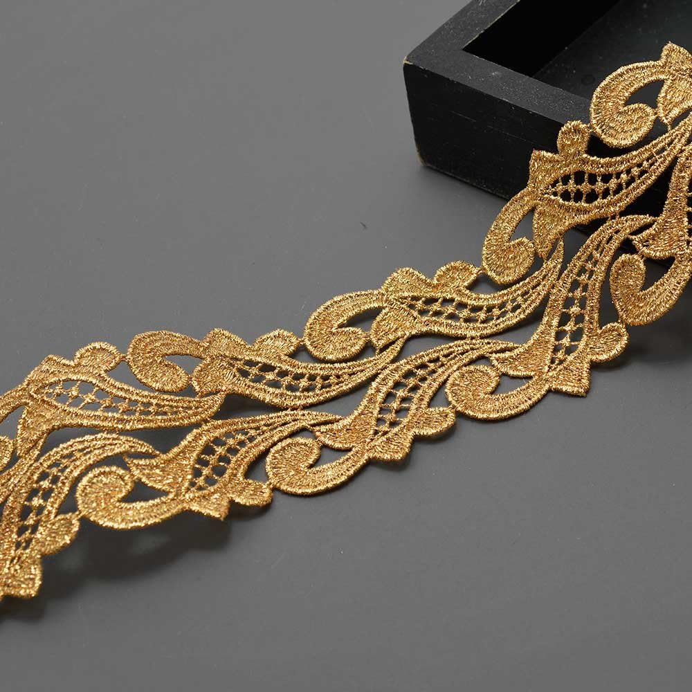 Metallic Gold Lace Trim for Bridal, Costume or Jewelry, Crafts and Sewing, 3 Inch by 1 Yard, LP-MX-1316