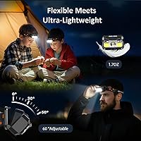 Vista 5 de LHKNL Linterna frontal recargable, lámpara de cabeza de LED superbrillante con sensor de movimiento, 1100 lúmenes, luz impermeable con luz roja