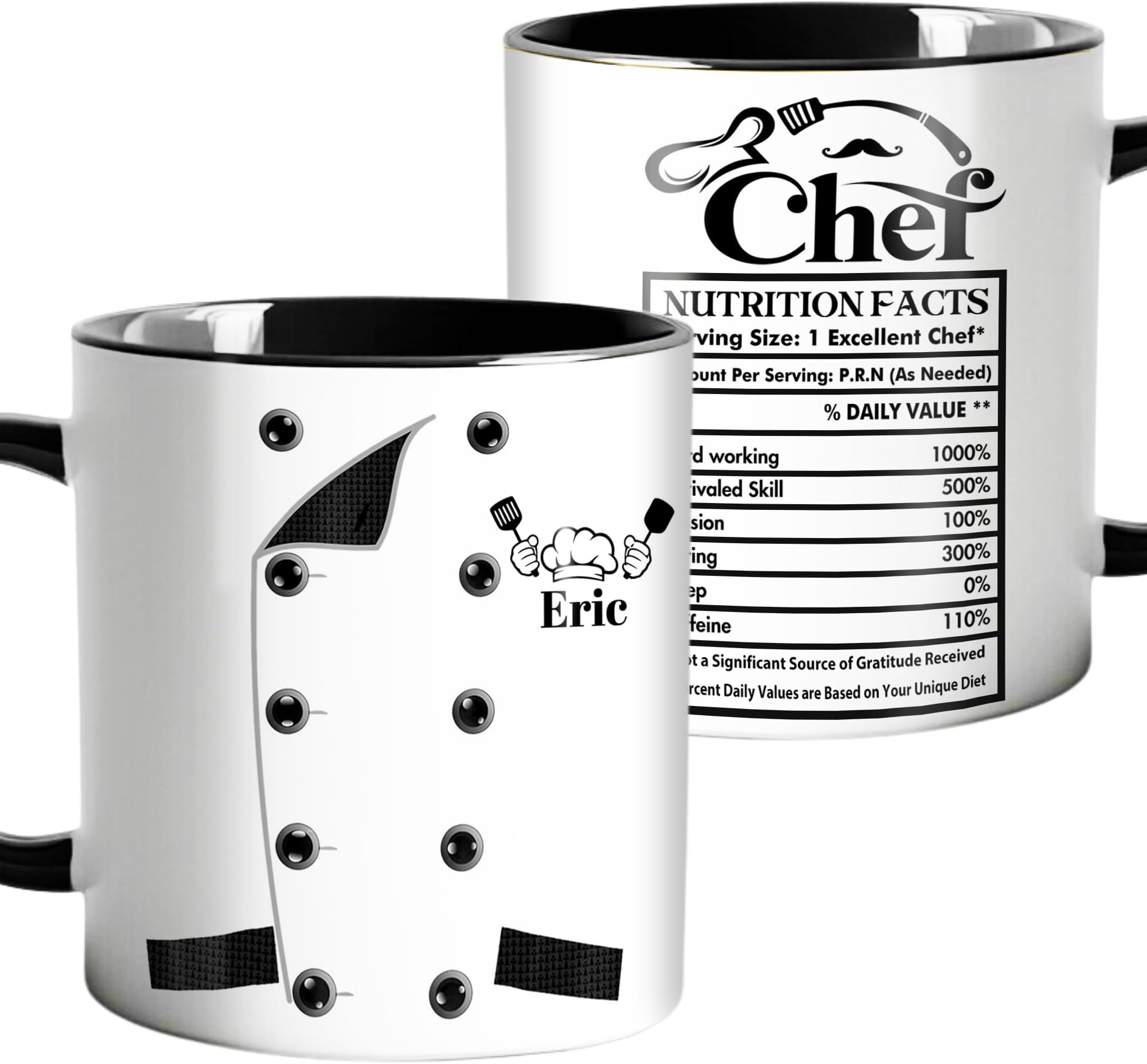 - Personalized Chef Coffee Cup Custom Name Chefs Drinking 11oz 15oz Mug Gifts for Baking Cooking Lovers Him Man Men Women Birthday Christmas