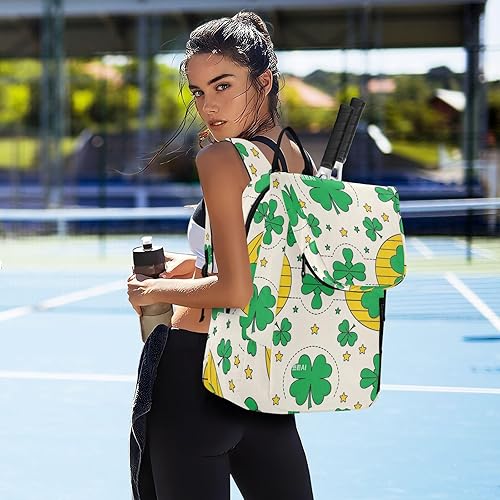 Miniatura 7 de Mochila de tenis para bádminton, ligera, trébol de San Patricio, estrellas verdes, 2 raquetas, bolsa acolchada para raqueta de tenis para mujeres,