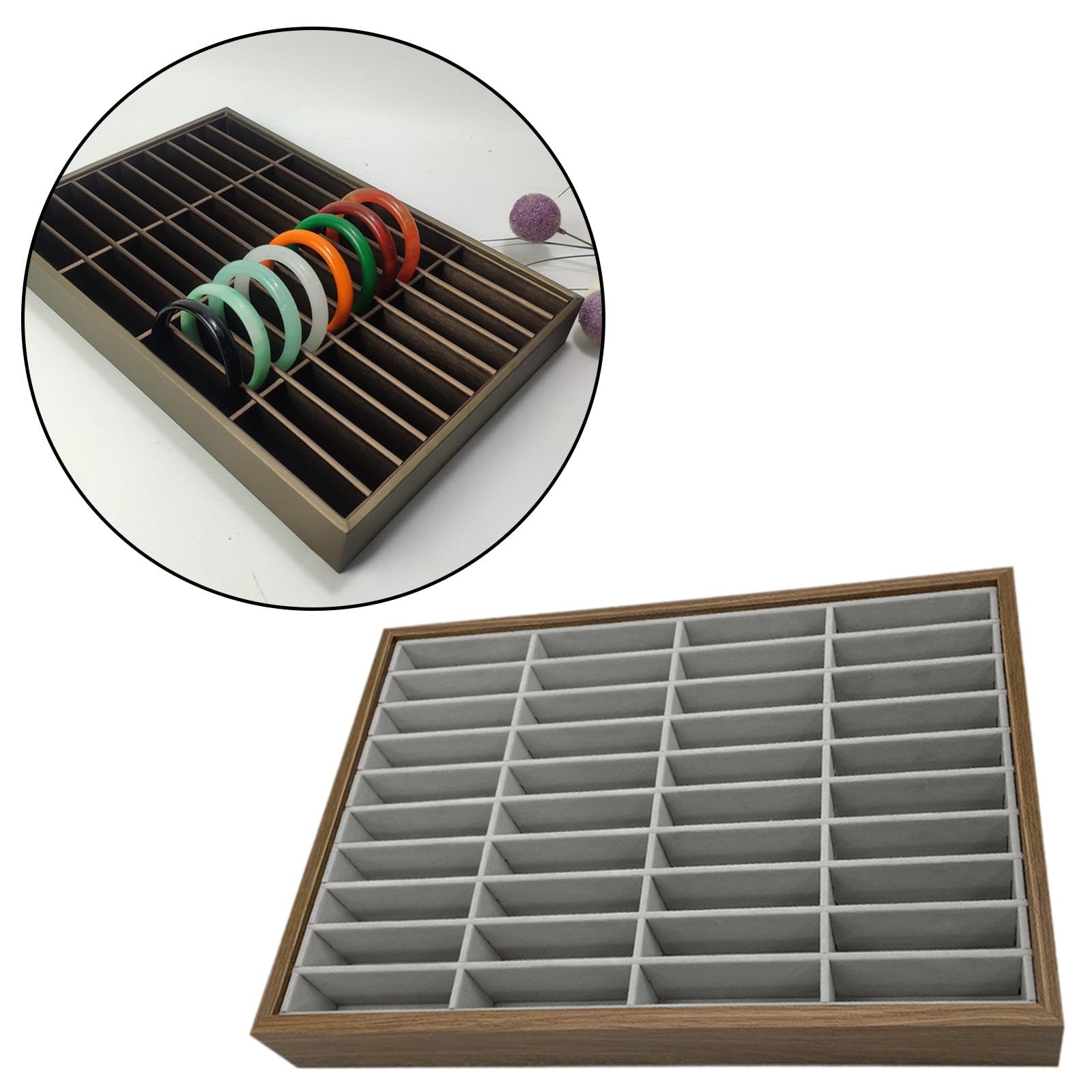 Plateau à Bijoux à 40 Emplacements avec Inserts en Flanelle pour Tiroir