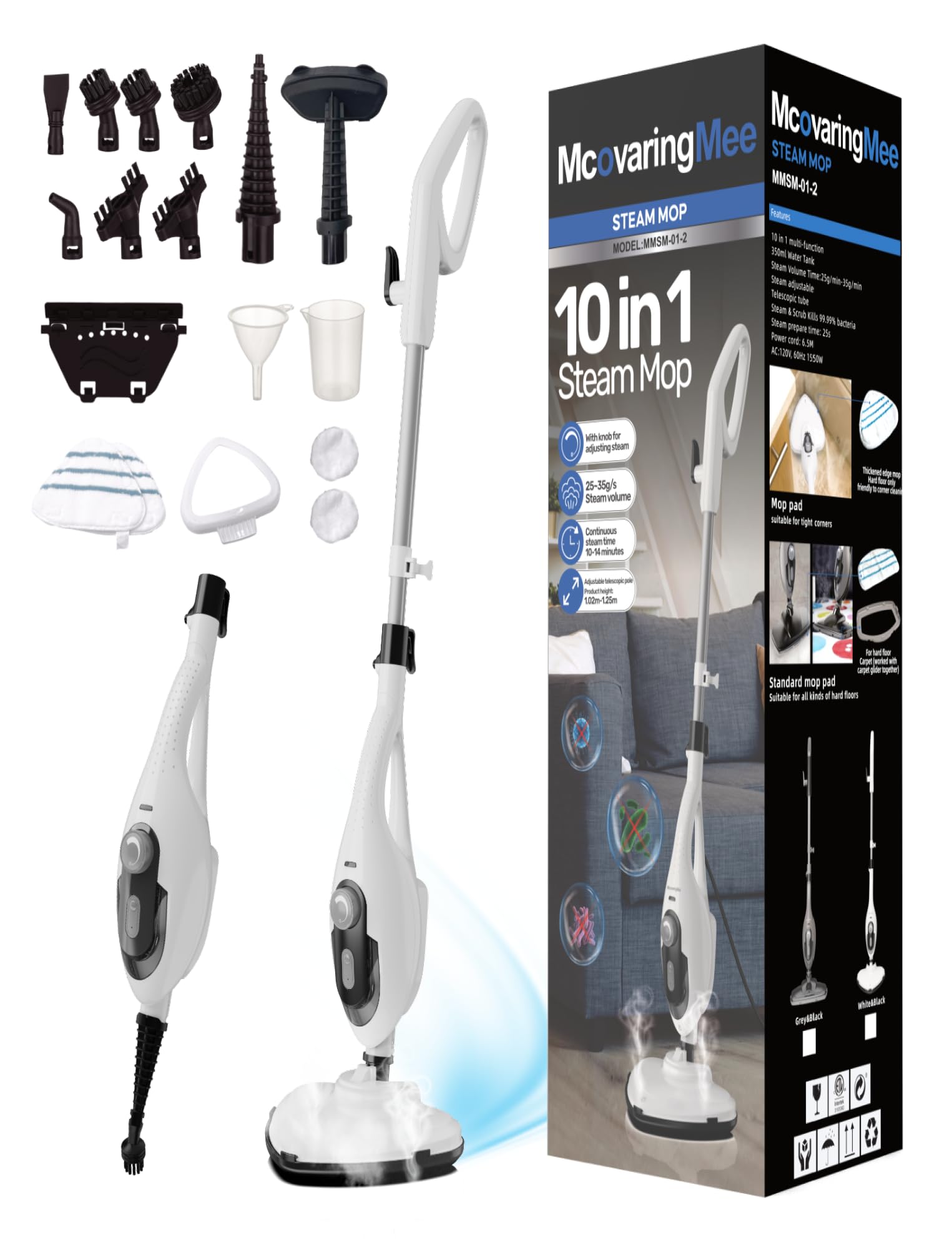 11-in-1 Steam Mop 1550W Powerful Handheld Steam Cleaner 260 F Multi-Functional Floor Steamer with 21 3FT Cord for