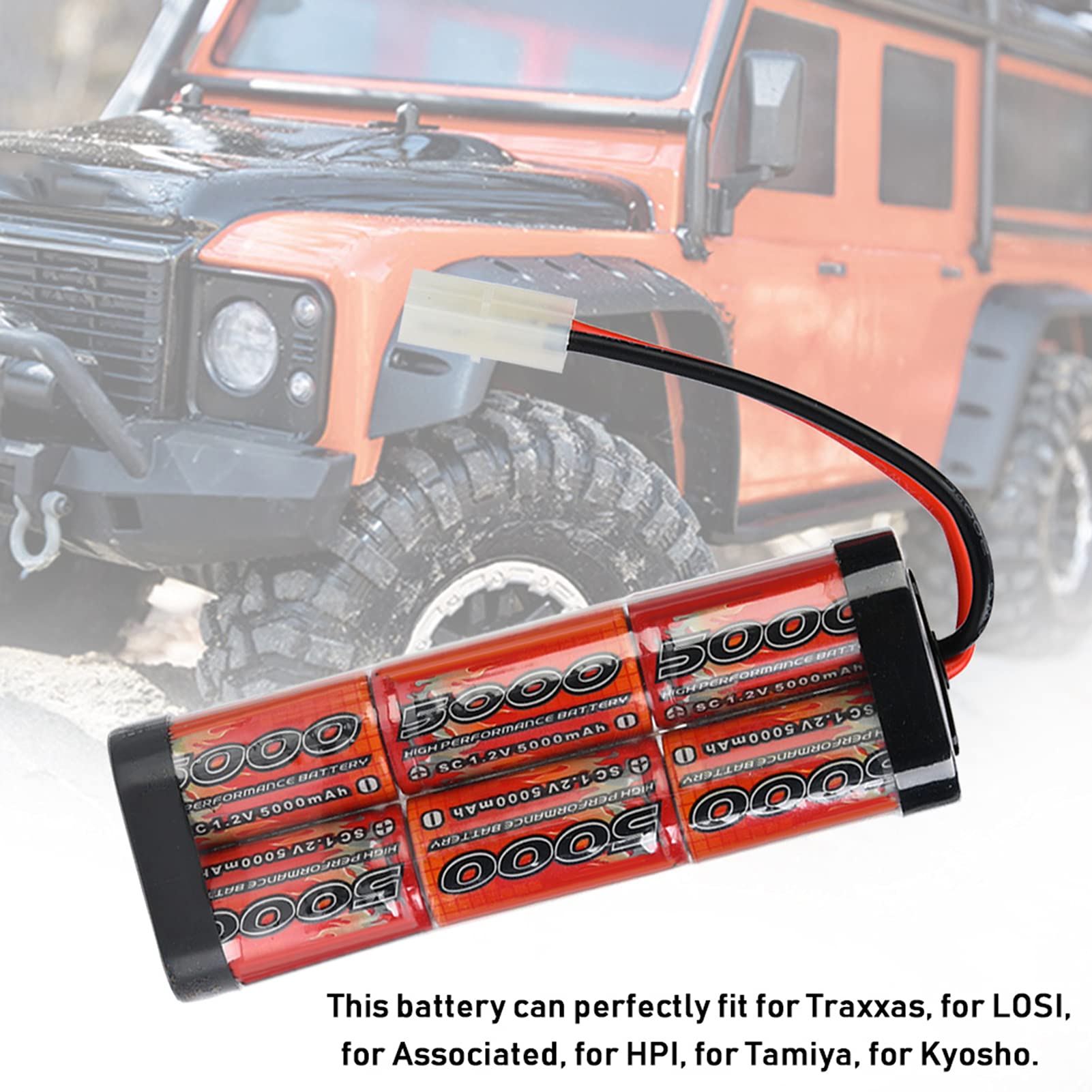 CHICIRIS Batteria Batteria da 5000MAH Ni MH 7.2V 5000MAH NIMH Ricaricabile Ad Alta capacità RC con Connettore per Auto da Corsa RC HPI Associata (BLACK)
