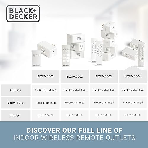 Miniatura 2 de Black+Decker Temporizadores de salida inalámbricos con control remoto, paquete de 2 tomas de tierra, 1 control remoto