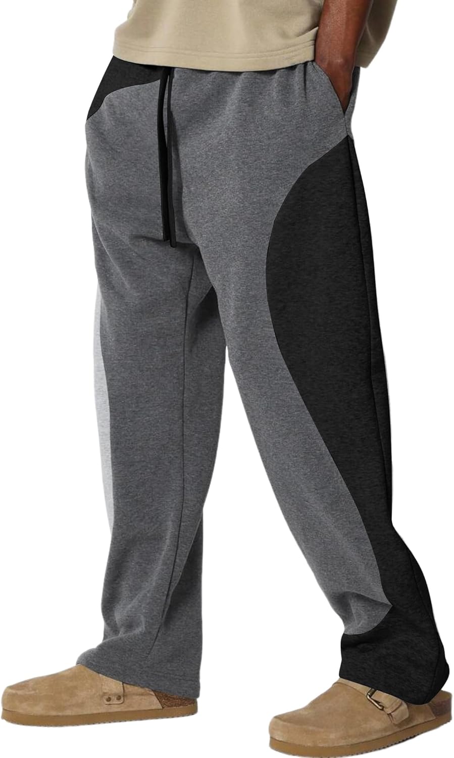 ZAFUL Men's Baggy Sweatpants Color Block Irregular Patchwork Drawstring Sweatpants Casual Wide Leg Lounge Pants