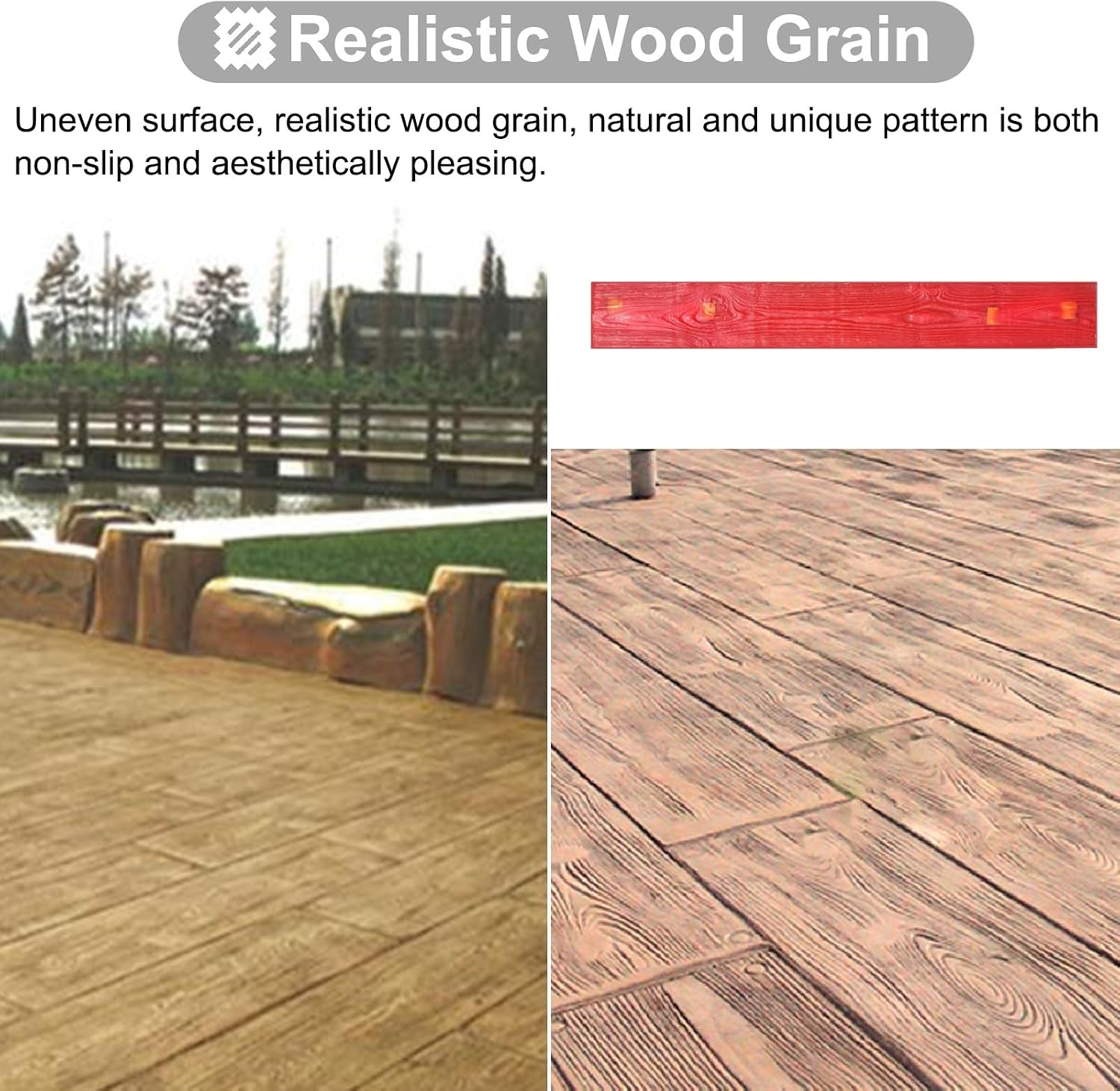 Concrete Stamp 2 X Outdoor Durability Concrete Texturing Skin, Wood Floor Pattern Concrete Stamp Mold, Non Slip Polyurethane Floppy Mat for Gardens/Sidewalk