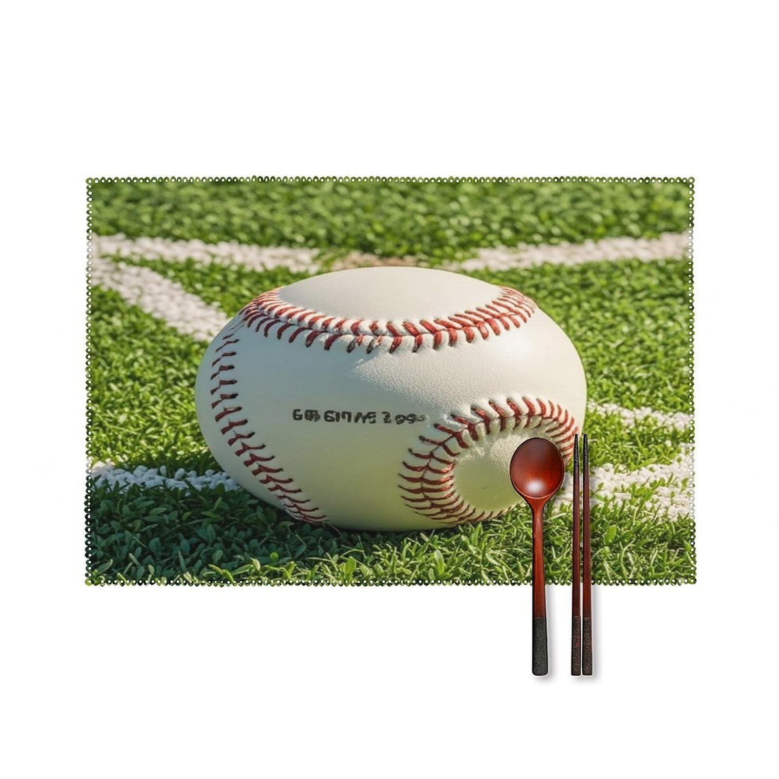 Green Baseball Field Backdrop Placemats Set of 6 Heat-Resistant Washable Place Mats Wipeable Kitchen Placemat Easy to Clean for Indoor Outdoor Party Kitchen Decoration