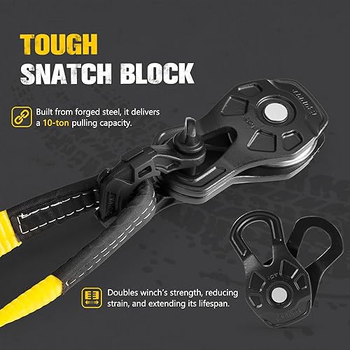 Miniatura 3 de BUNKER INDUST Kit de correa de recuperación resistente, correa de remolque de 20 pies + 8 pies + amortiguador de línea de cabrestante + bloque de