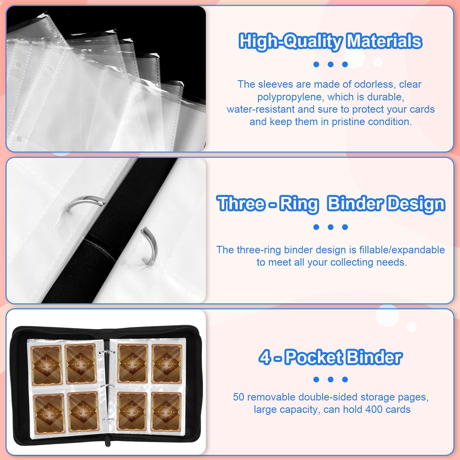 Álbumes de tarjetas coleccionables coleccionables, fundas protectoras para tarjetas coleccionables, carpeta de tarjetas de 4 bolsillos, funda para tarjetas de 400 bolsillos para TCG, tarjetas