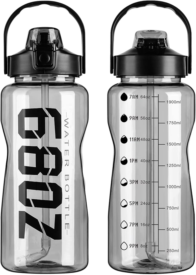Doseno Gym Water Bottles for Men with Time Marker, 68 OZ
