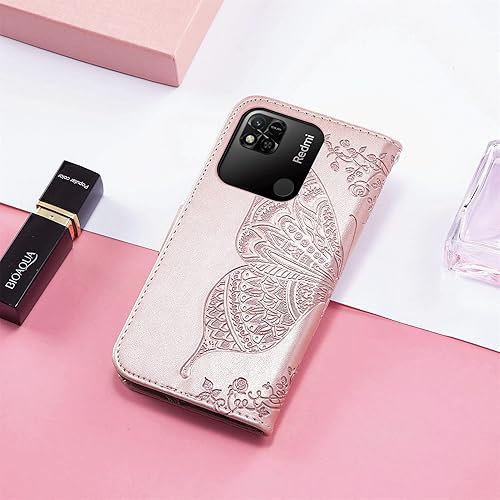 Miniatura 3 de CCSmall Funda tipo cartera para Xiaomi Redmi 10A, 3D mariposa flor PU cuero con ranuras para tarjetas de crédito titular cierre magnético Folio