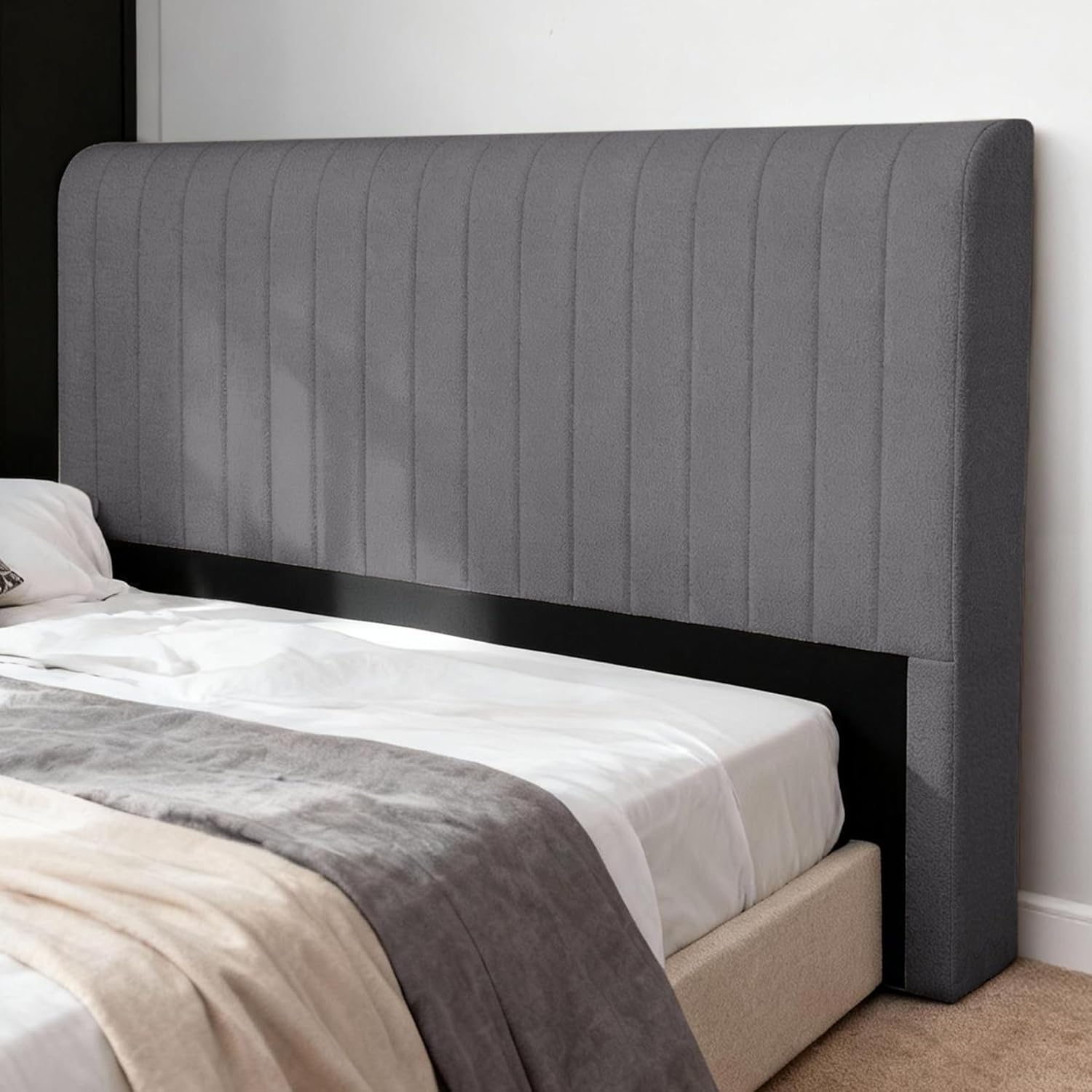 Chenille Boneless Queen Headboard, Modern Compression Upholstered Bed Headboard, No Assembly Required - Freestanding Thickened Upgraded Version, 62.2”W x 43.5”H x 5.8”D, Dark Gray
