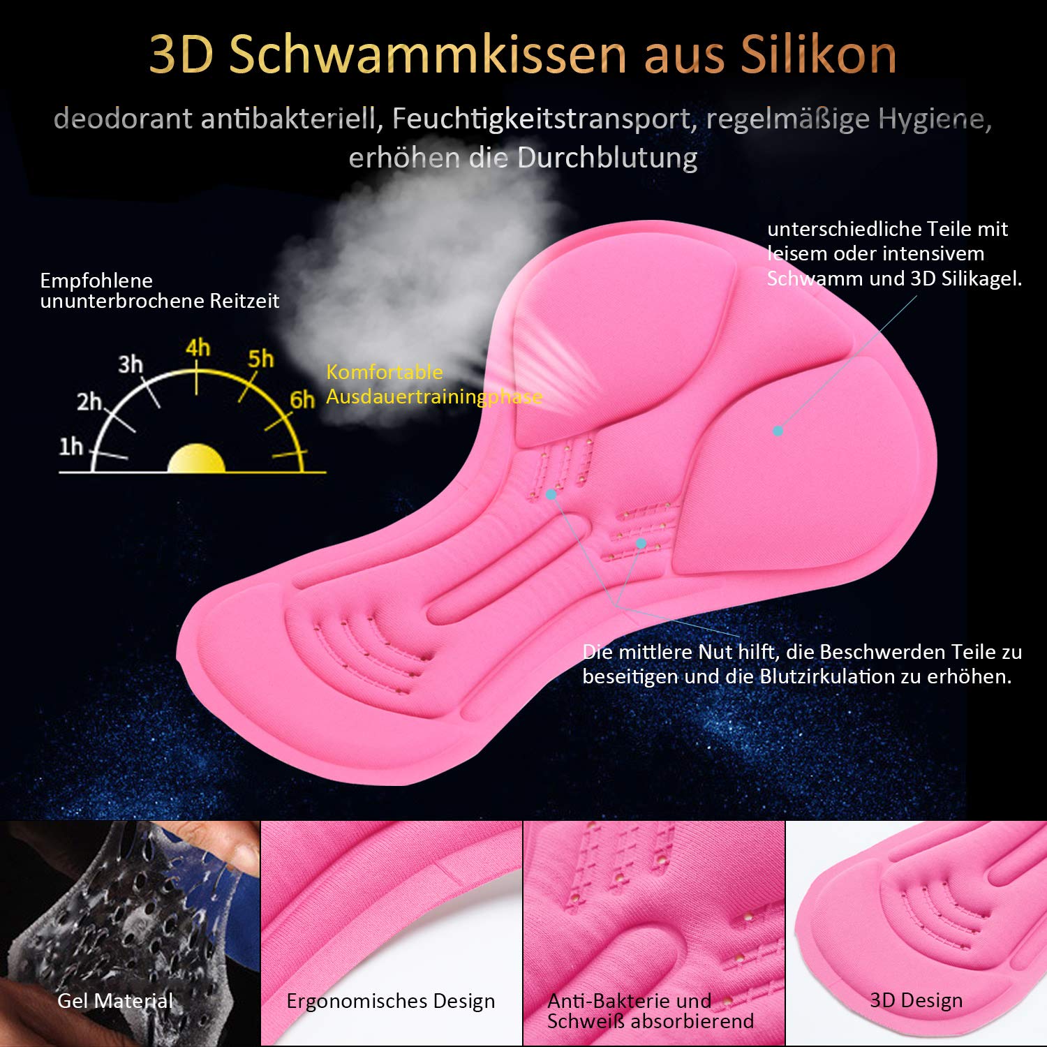 Bielizna rowerowa, damska, wyściełana, z wkładką żelową 3D