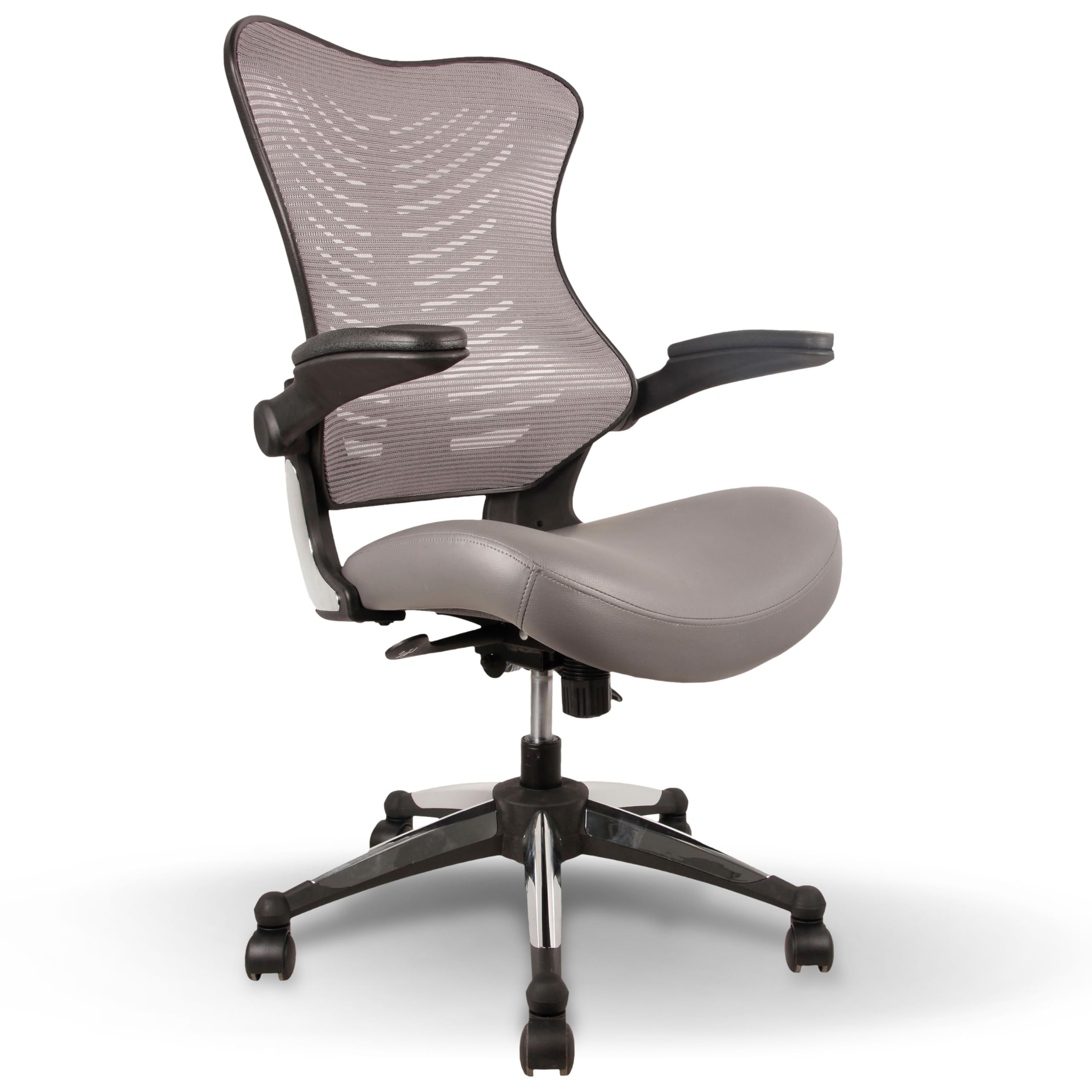 OfficeFactor Executive Ergonomic Computer Office Chair Back Mesh Bonded Leather Seat Flip-up Arms Lumbar Support Molded Foam Seat
