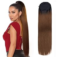 Vista 14 de Extensión de cabello rizado de 32 pulgadas de largo, cola de caballo sintética con clip instantáneo, resistente al calor, marrón oscuro (#2), 6.70