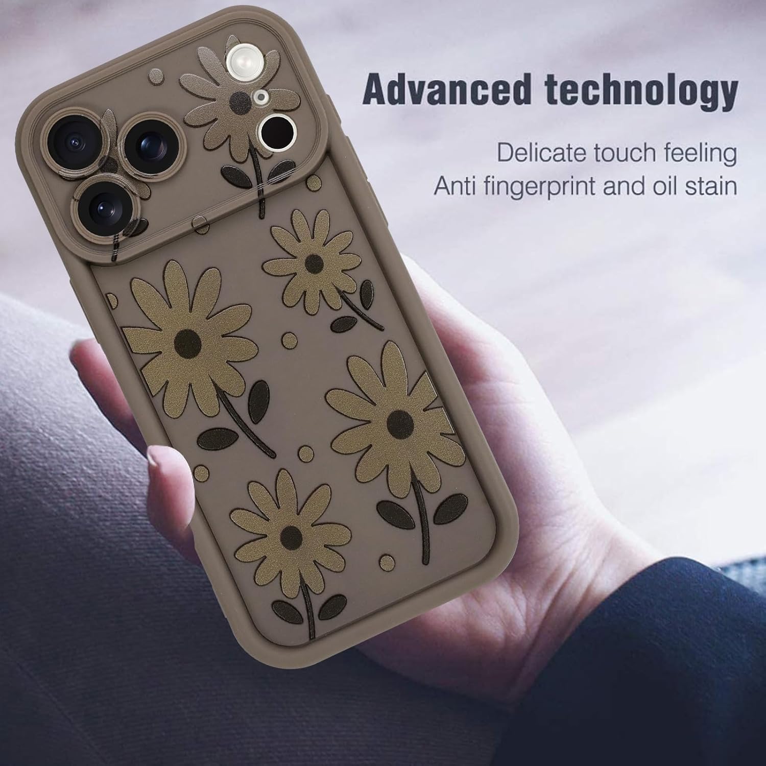 MOWIME Compatible with iPhone 17 Pro Max Case, Cute Daisy Floral Pattern Shockproof Soft TPU Protective Cover for Women Girls, Slim Anti Scratch Case for iPhone 17 Pro Max 6.9 Inch, Brown - Image 6