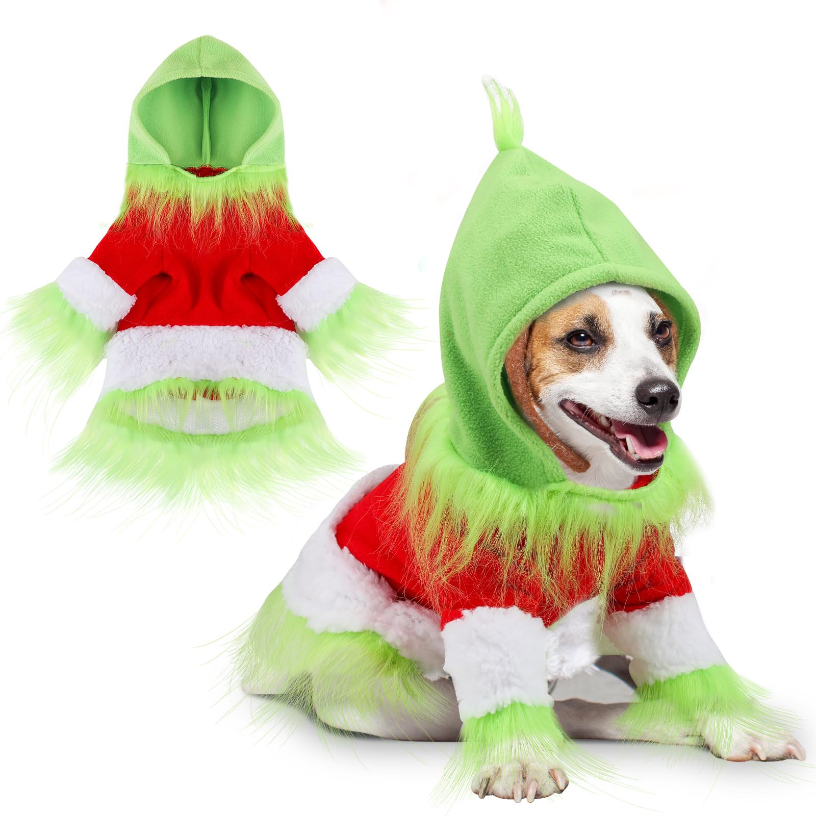 Abbylike Dog Christmas Outfit Holiday Pet Character Green Hoodie Shirt with Hat for Dogs and Cats Christmas Pet Clothes Cute Dog Christmas Outfit Cosplay Party as Shown(Classic,S)