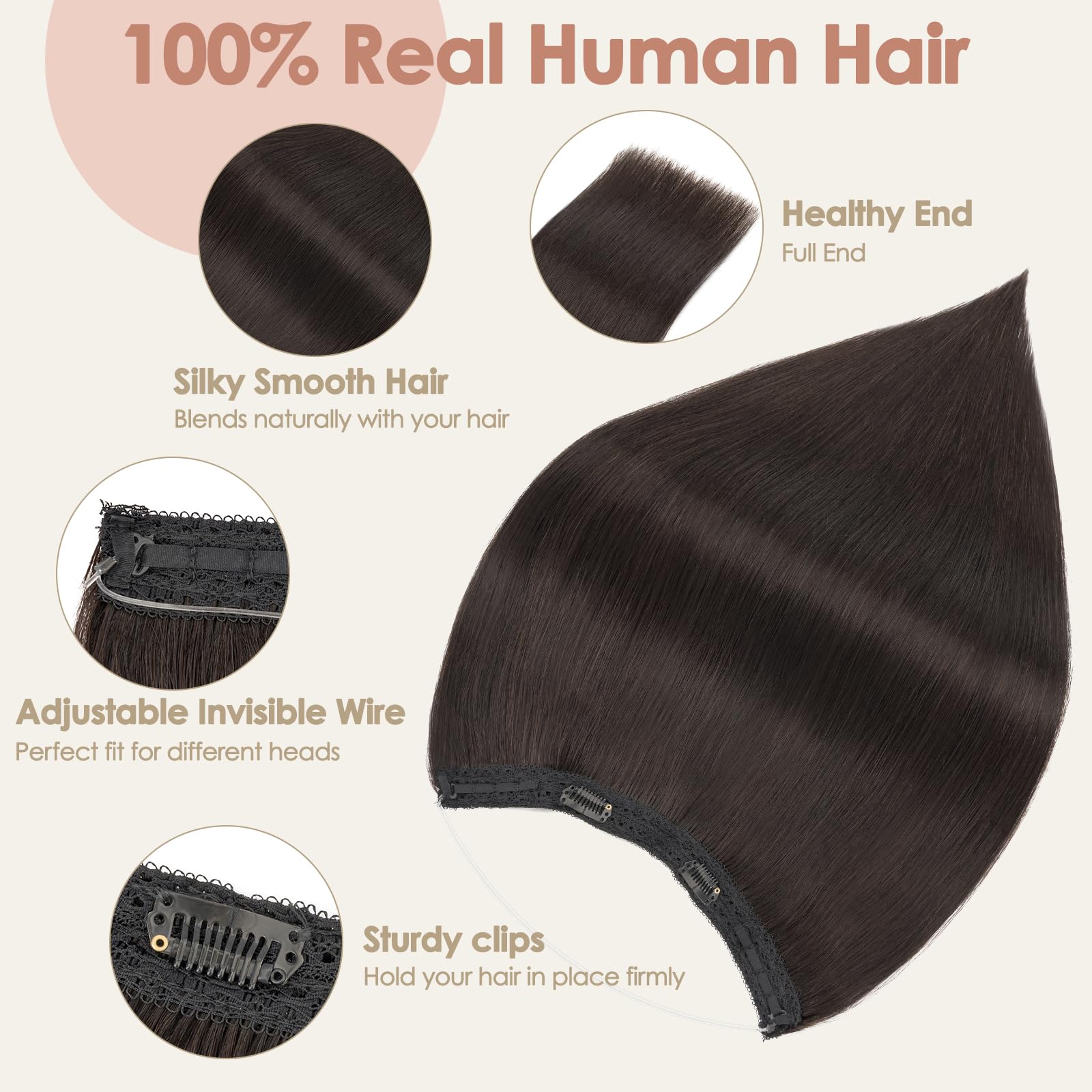 S-noilite Wire Hair Extensions Human Hair Natural Black Invisible Fish Line Hair Extensions Real Hair One Piece Human Hair Extensions 14 Inch 60g - Image 2