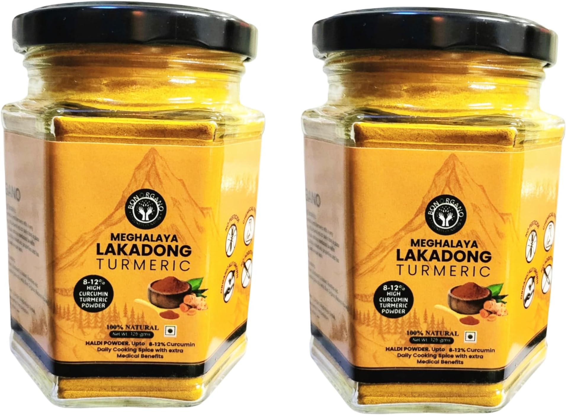 Bon Organo High Curcumin (10-12%) Lakadong Turmeric Powder 250gms | Sourced from Meghalaya (125 * 2 Units))
