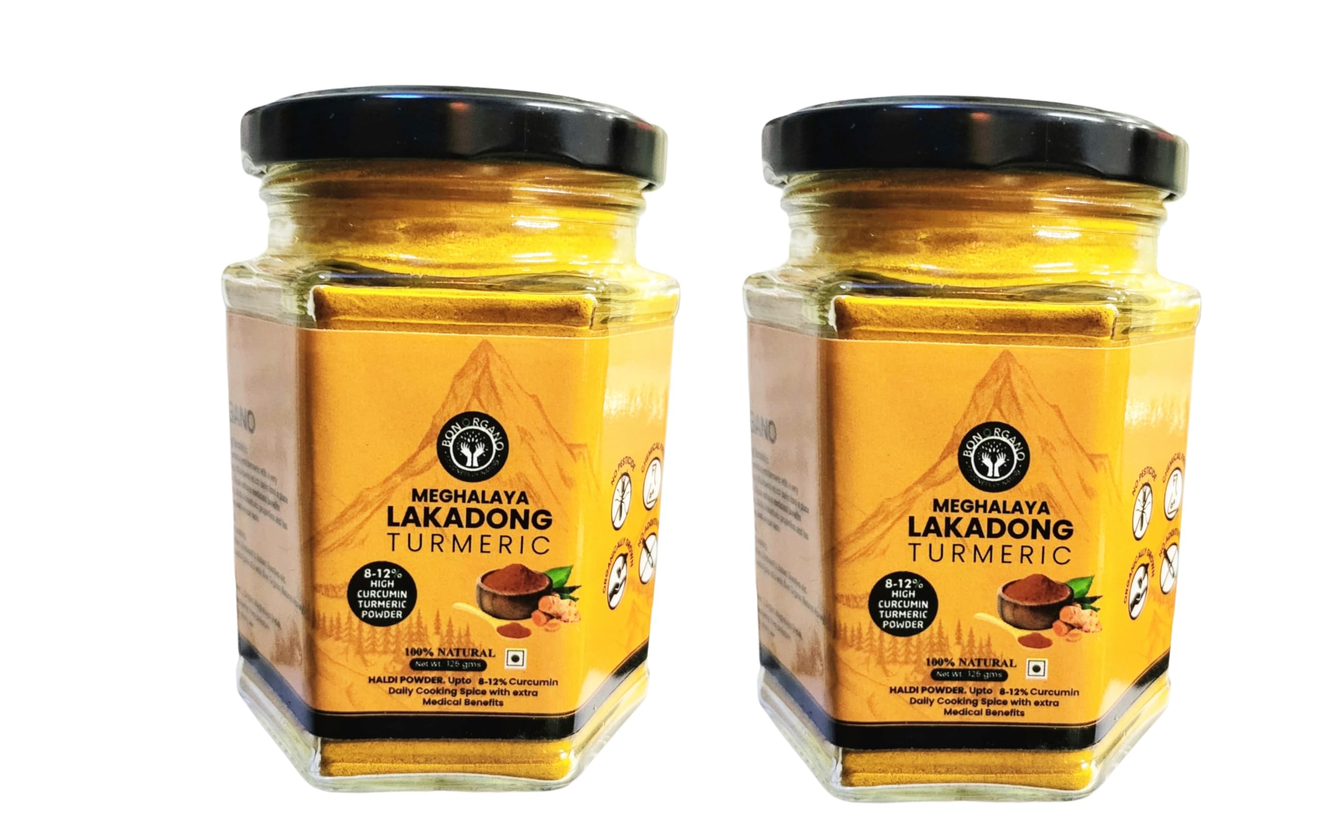 Bon Organo High Curcumin (10-12%) Lakadong Turmeric Powder 250gms | Sourced from Meghalaya (125 * 2 Units))