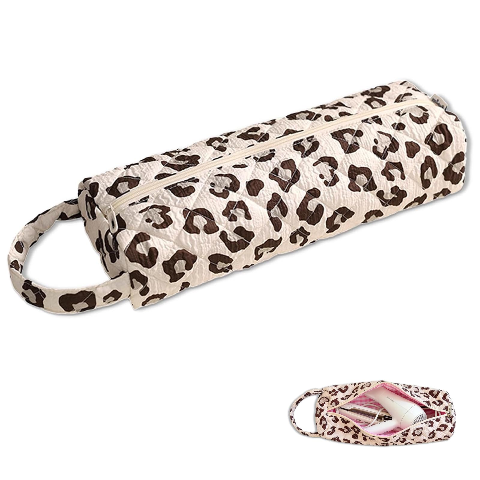ZAUXVAI Leopard Print Hair Dryer Storage Bag, Portable Travel Organiser for Curling Irons and Straighteners, Lightweight with Wide Opening