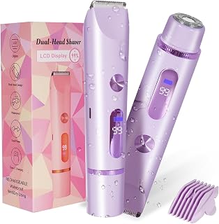 Bikini Trimmer for Women 2in1 High Power Epilators Hair Removal Waterproof Electric Razors Women's Electric Razor Pubic Hair Trimmer Shaver for Women for Ladies Pubic, Face, Underarms, Legs (Purple)