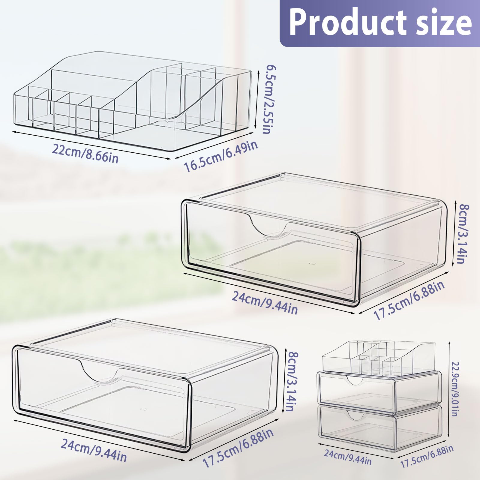 Porta Trucchi Organizer 3 Piani, Organizzatore Trucchi Trasparente In Acrilico, Make Up Organizer per Profumi, per Toeletta, Bagno e Camera da Letto(Con 12 cuscinetti antiscivolo)