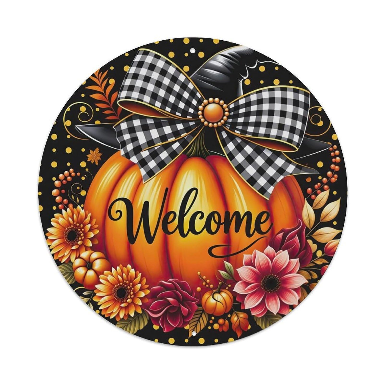 Pumpkin Bow Flowers Welcome Autumn Metal Tin Sign
