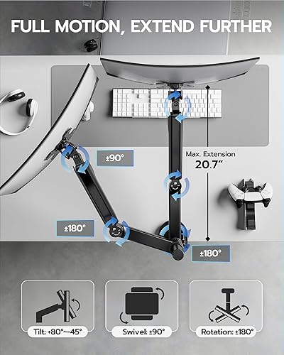 Miniatura 5 de ARES WING Soporte para monitor doble - Brazo de monitor ultraancho para pantalla curvada de alta resistencia de 17 a 40 pulgadas de hasta 24 libras