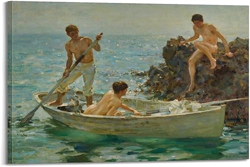 Vista 6 de Henry Scott Tuke - Póster de The Bathing Cove - Póster de pared para pared, pintura en lienzo, obras de arte, dormitorio, sala de estar, decoración