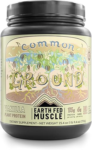 Earth Fed Muscle Common Ground - Proteína vegana en polvo, proteína a base de plantas con sal rosa del Himalaya y aceite MCT, sin soja, sin gluten,