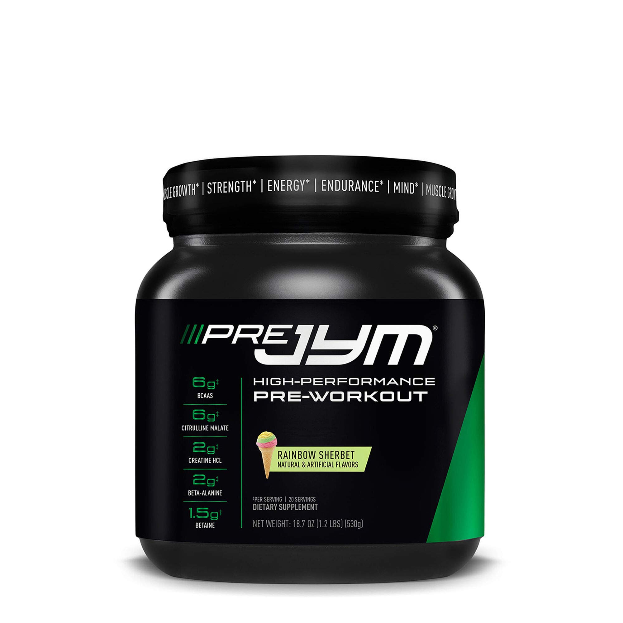 Pre JYM Pre Workout Powder - BCAAs, Creatine HCI, Citrulline Malate, Beta-Alanine, Betaine, and More | JYM Supplement Science | Rainbow Sherbert Flavor, 20 Servings