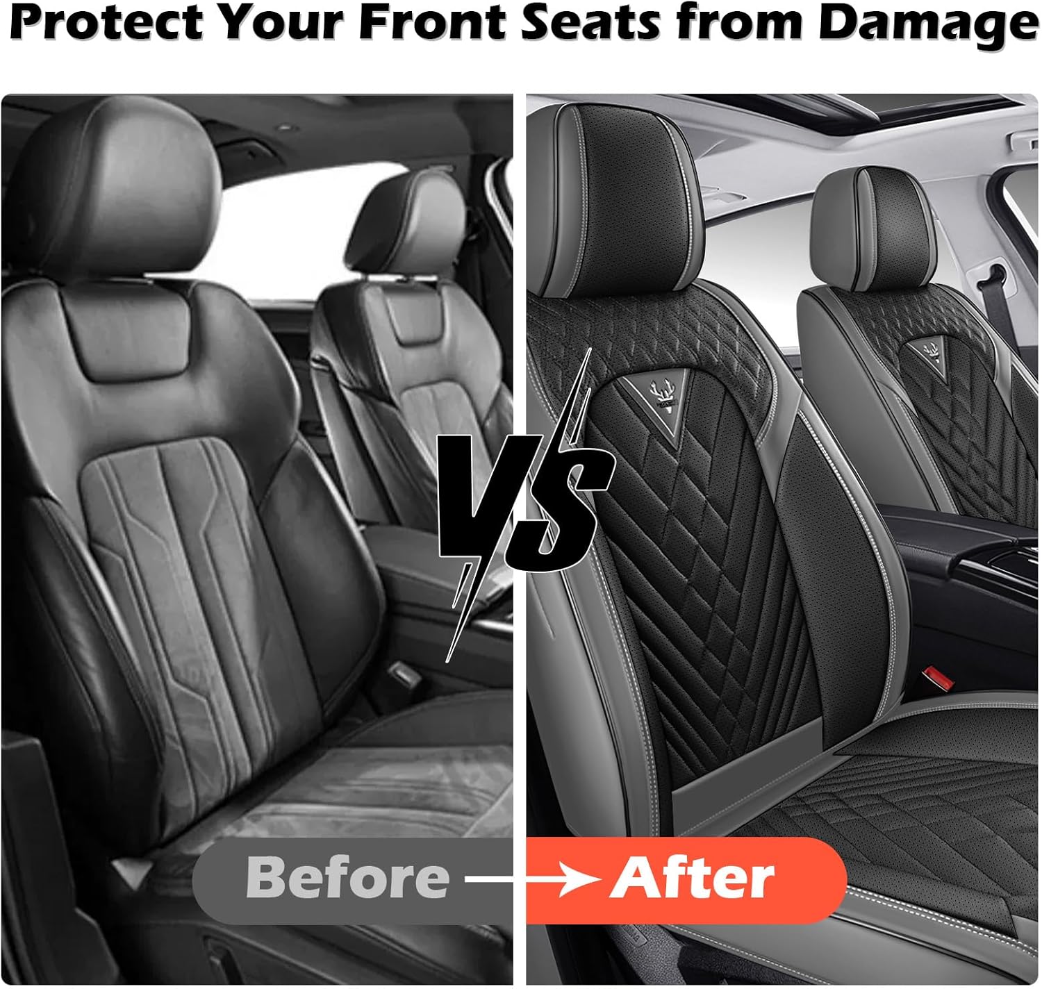 Car Seat Cover for Dodge Ram 1500 2000-2011, Comfortable, Durable Leather Seat Cover, All Weather Sports Automotive Interior Accessories(Standard 2 Seats, Grey Black)