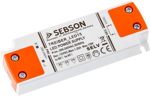 SEBSON® LED Driver 15W, LED Transformer 240v to 12v, Power Supply MR16/ GU5.3/ G4-102x35x16mm