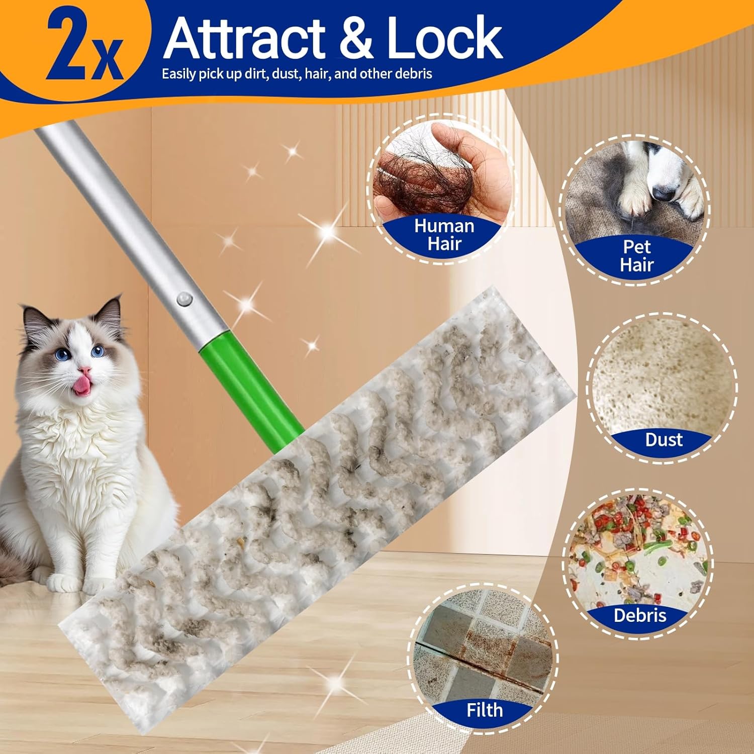 60 Count XL Pet Dry Sweeping Cloth Refills for Swiffer Sweeper XL Mop, Unscented Heavy Duty Dry Pads Refills for Multi-Surface Floor Cleaning