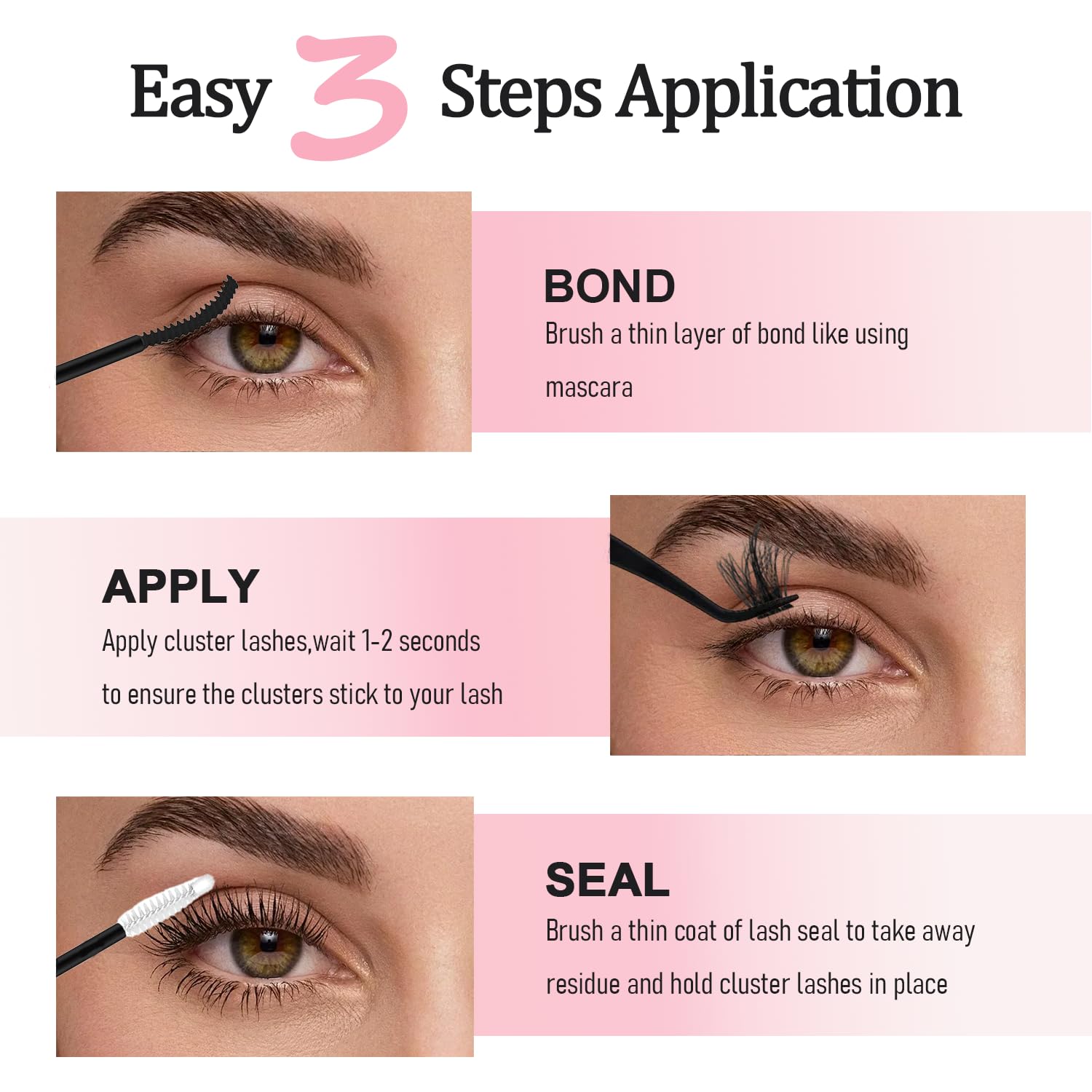 Lash Bond and Seal for Cluster Lashes,2 in 1 Black Cluster Lash Glue Waterproof Long-Lasting,DIY Eyelash Bond Strong Hold,Individual Lash Bond for Self-Application at Home