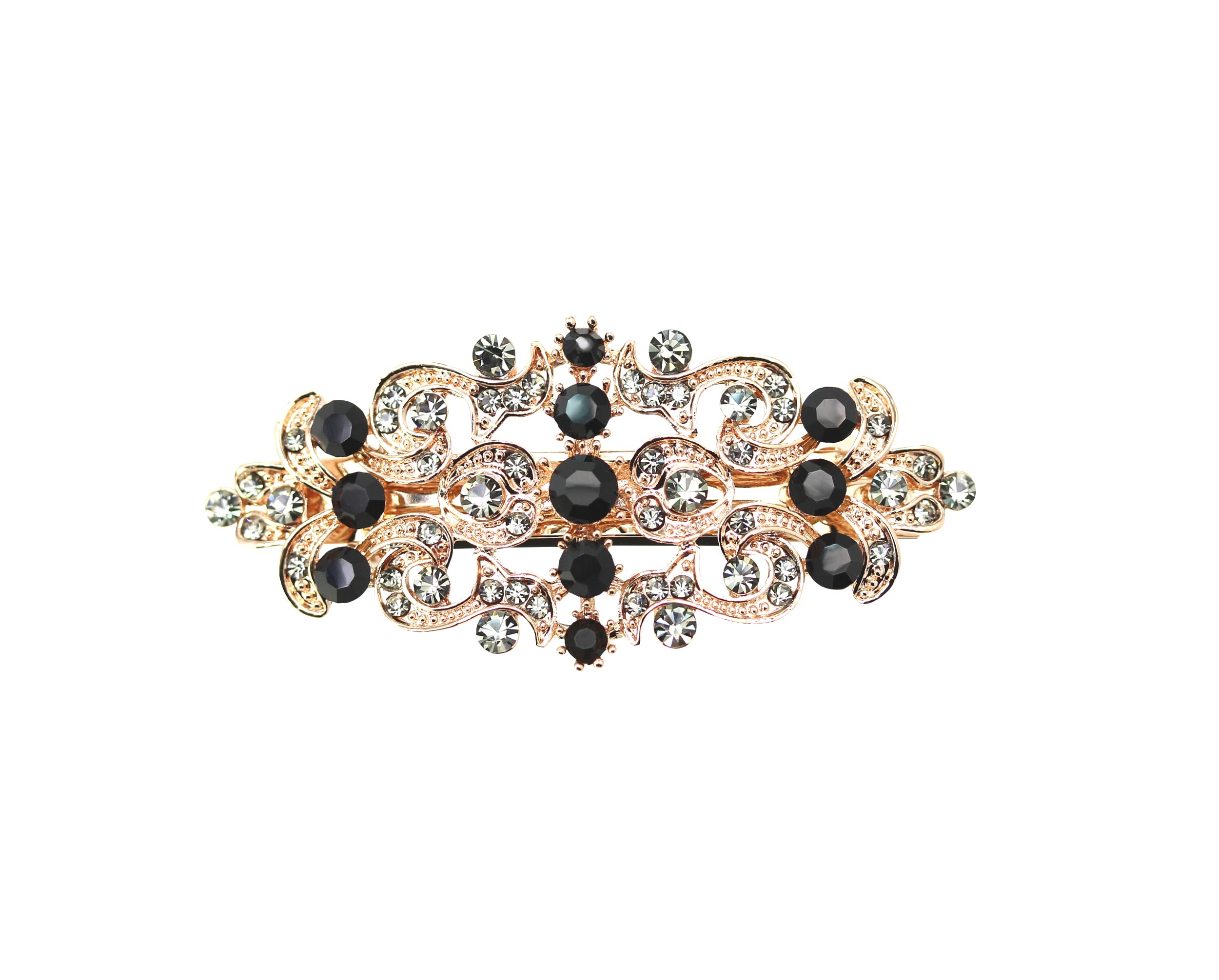 Faship Gorgeous Black Rhinestone Crystal Floral Barrette