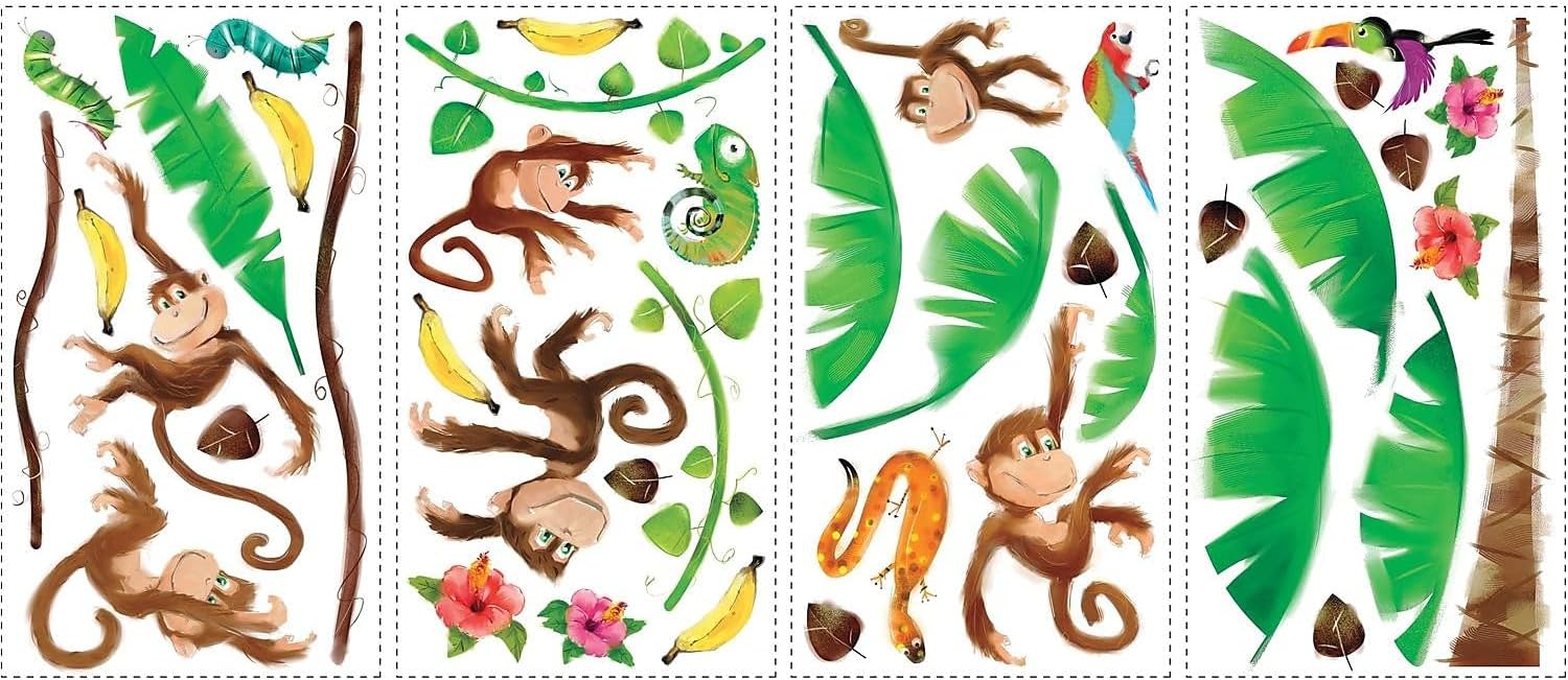 RoomMates RMK1676SCS Monkey Business Peel and Stick Wall Decals , Brown