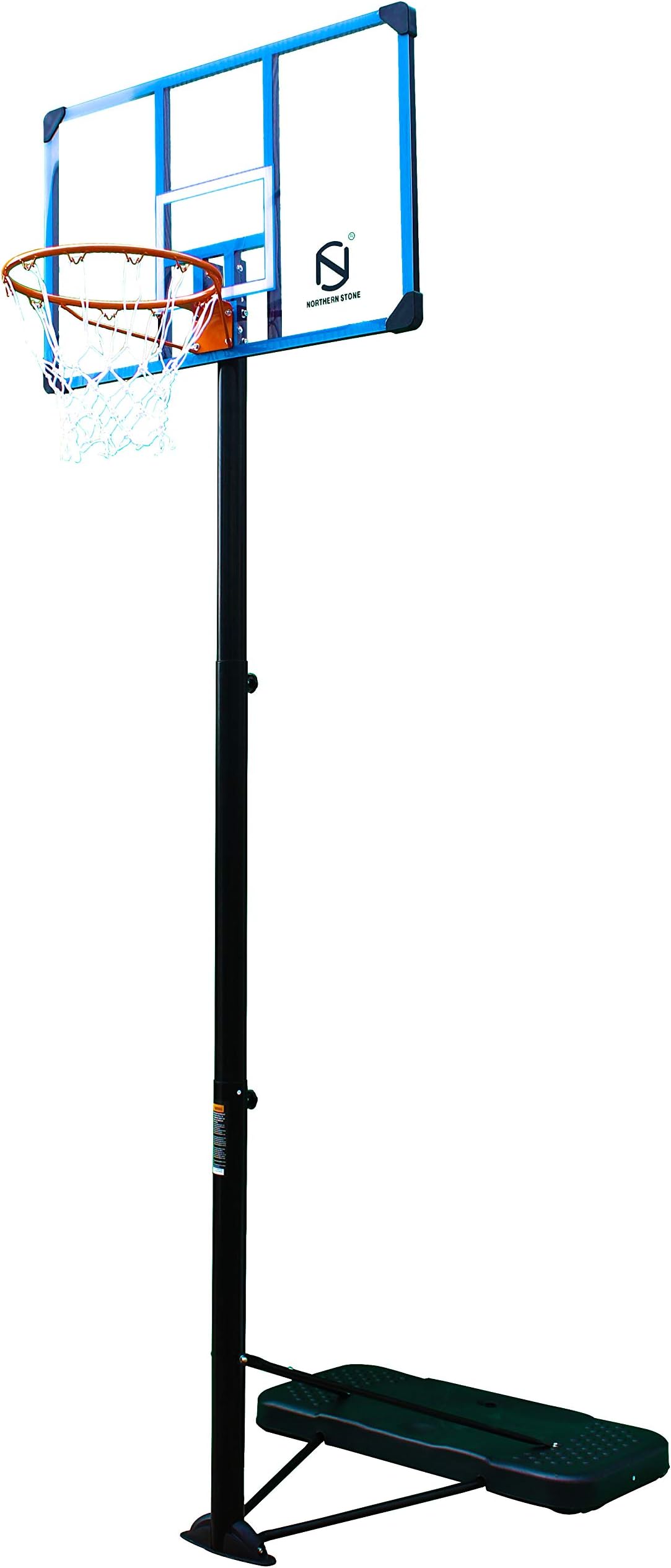 NORTHERN STONE Pro Court Free Standing Height Adjustable Portable Basketball Hoop System with 44 Inch Deluxe Transparent Polycarbonate Impact Backboard Official Height