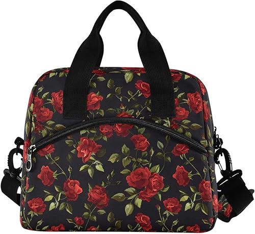 Miniatura 2 de ALAZA Lonchera con aislamiento floral de rosas rojas, bolsas enfriadoras reutilizables con correa para el hombro para mujeres, hombres y adultos, 19